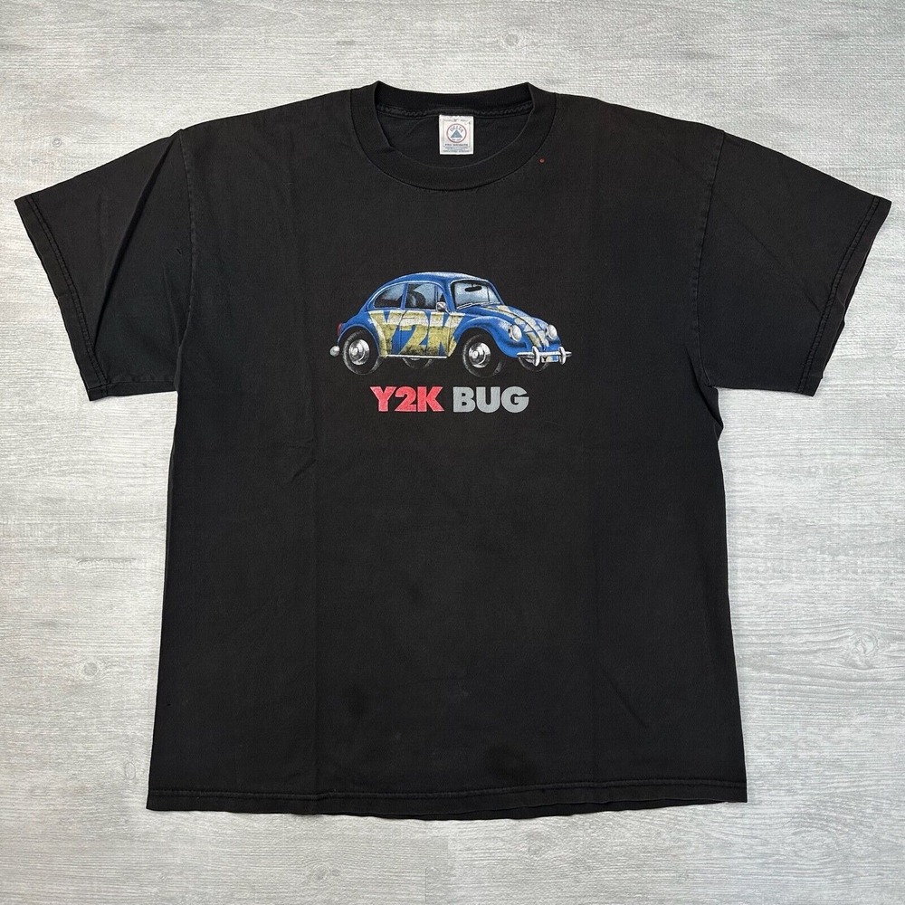 Vintage Y2K Bug Shirt Adult Large Black Beetle End of World Year 2000 Apocalypse